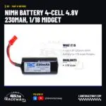 1RC NiMH Battery 4-Cell 4.8V 230mAh, 1/18 Midget