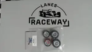1RC Front/Rear Soft Tires & Chrome Wheels, Hoosier, 1/18 Midget (Set of 4)